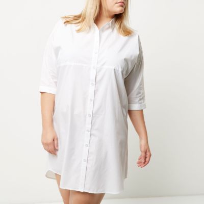 Plus white oversized shirt dress